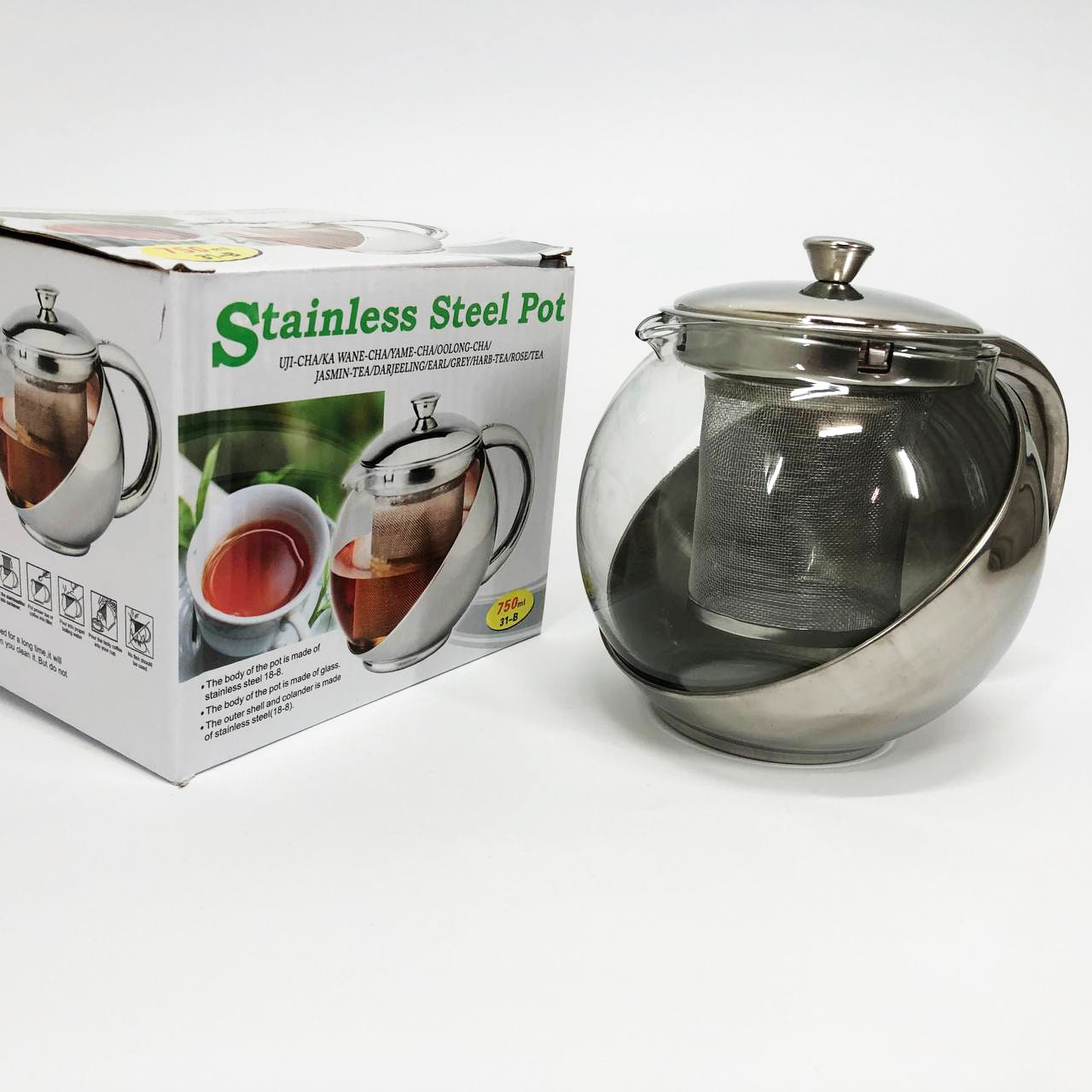 Стеклянный заварник с сетчатым фильтром UNIQUE UN-1162 0.75 л Удобный заварочный чайник из стекла с ситом