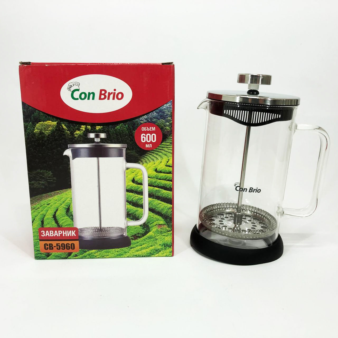 Френч-пресс Con Brio СВ-5960 600 мл, Стильный чайник для заварки, Стильный стеклянный заварочный чайник