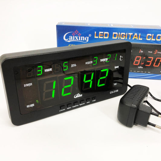 Часы настольные Caixing CX-2158 с зеленой подсветкой, Электронные настольные часы digital светящиеся