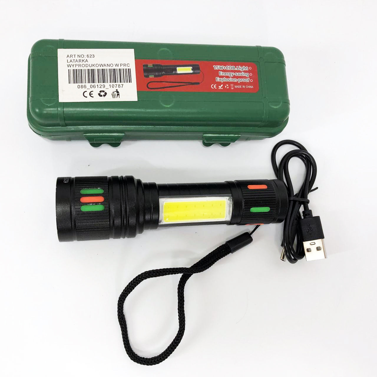 Фонарик 623-TG+COB, Переносной ручной мощный фонарь, Портативный светодиодный фонарь с зарядкой