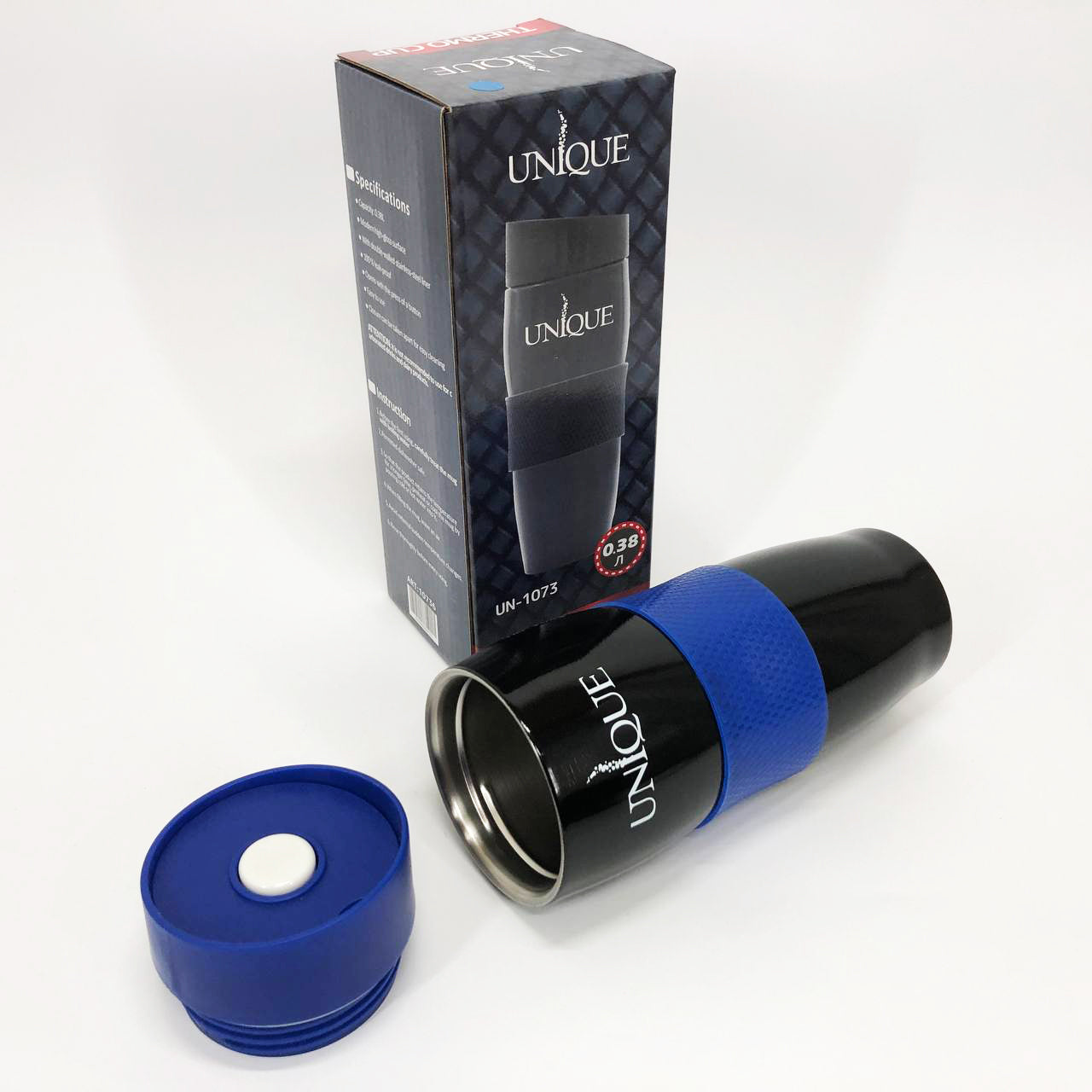 Термокружка UNIQUE UN-1073 0.38 л, Термос из нержавейки металлический. Цвет: синий