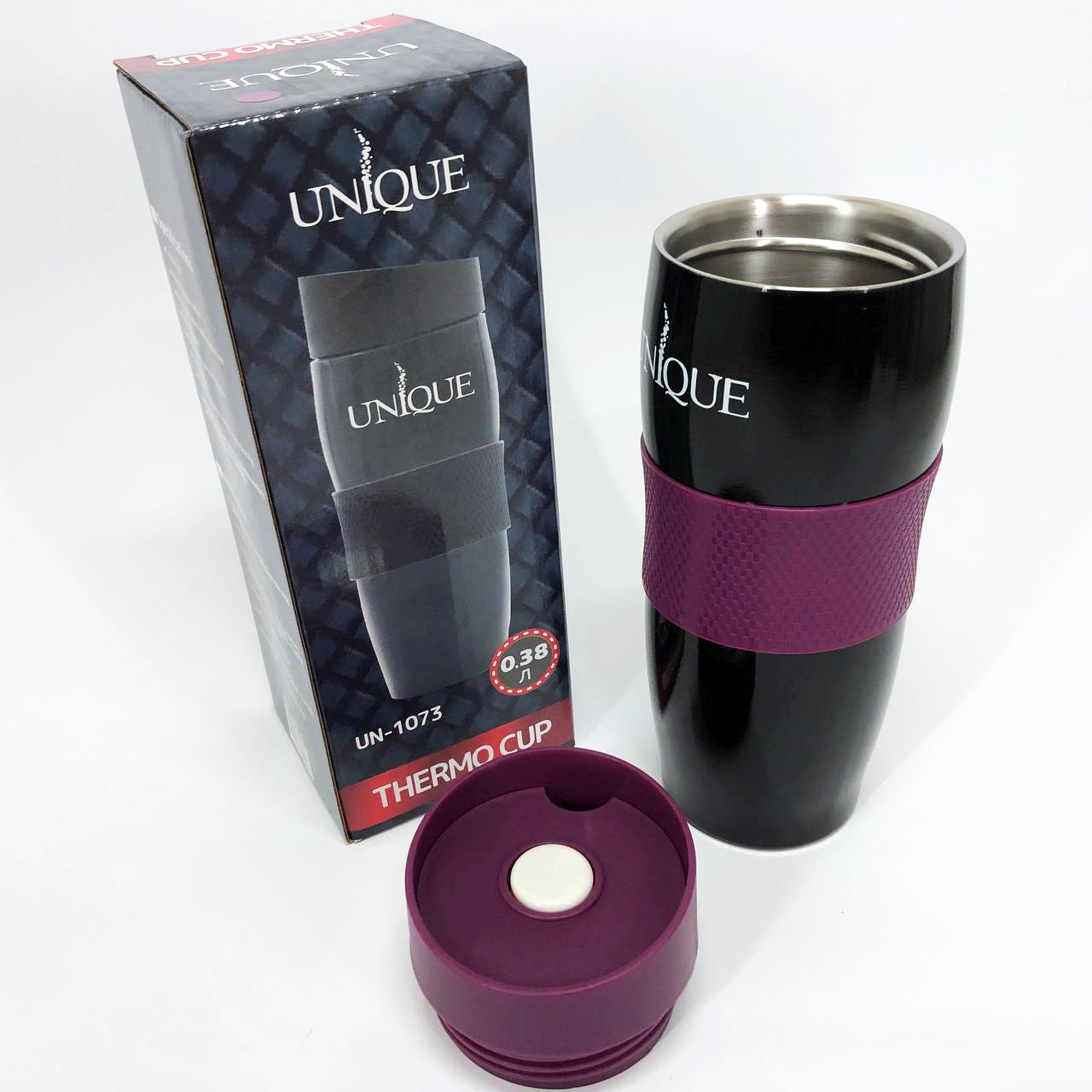 Термокружка UNIQUE UN-1073 0.38 л, Путешественнический термос, Фляга для пикника. Цвет: фиолетовый