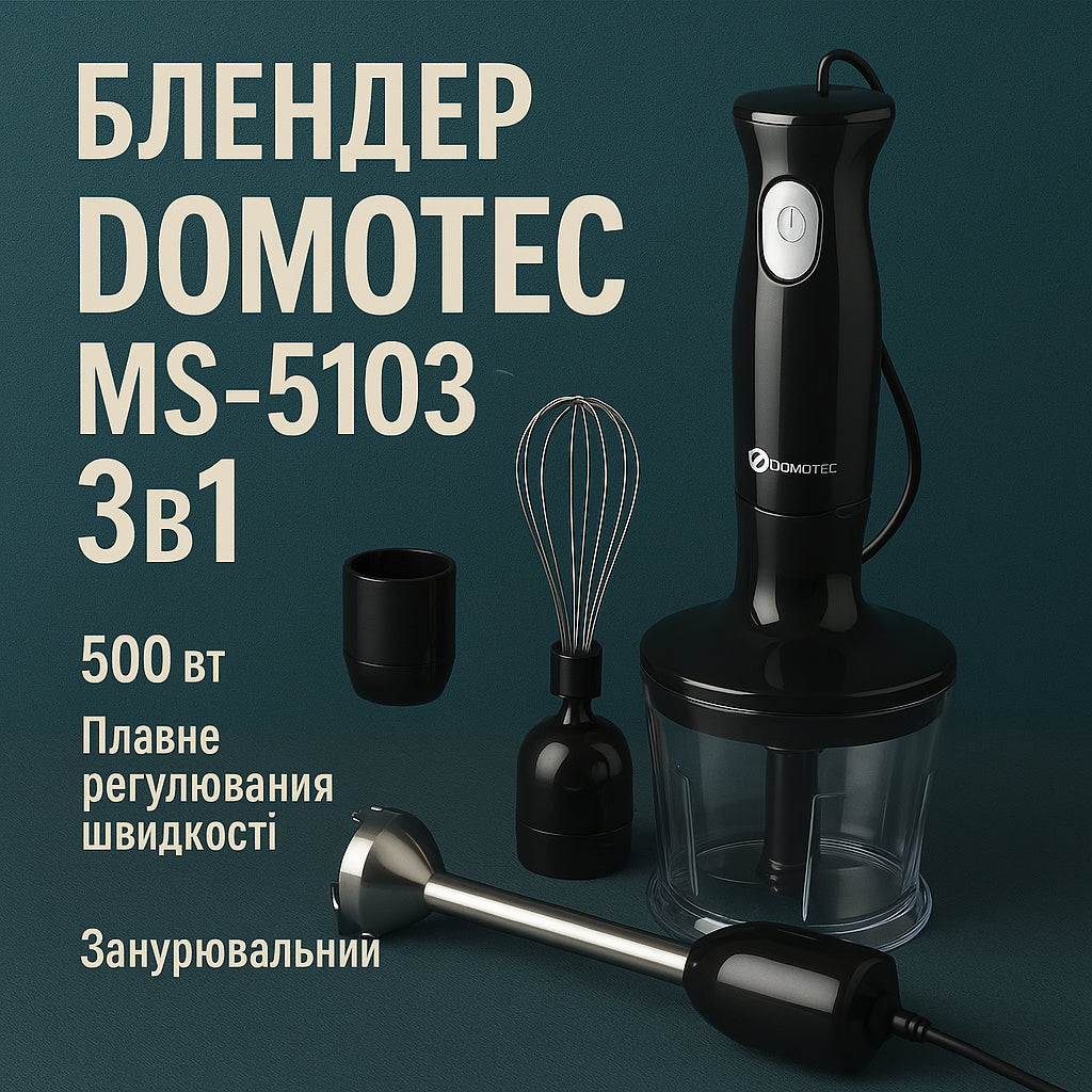 Блендер DOMOTEC MS-5103 3в1 погружной, 500 Вт, ручной погружной блендер, электрический блендер