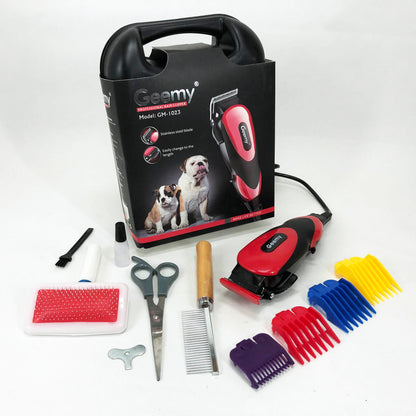 Машинка Gemei GM-1023 для стрижки животных с 4 насадками для любого типа шерсти + ножницы и расческа-гребешок