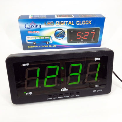 Часы электронные Caixing CX 2159 12В 220В Настольные Настенные Будильник Черный корпус Зеленые цифры