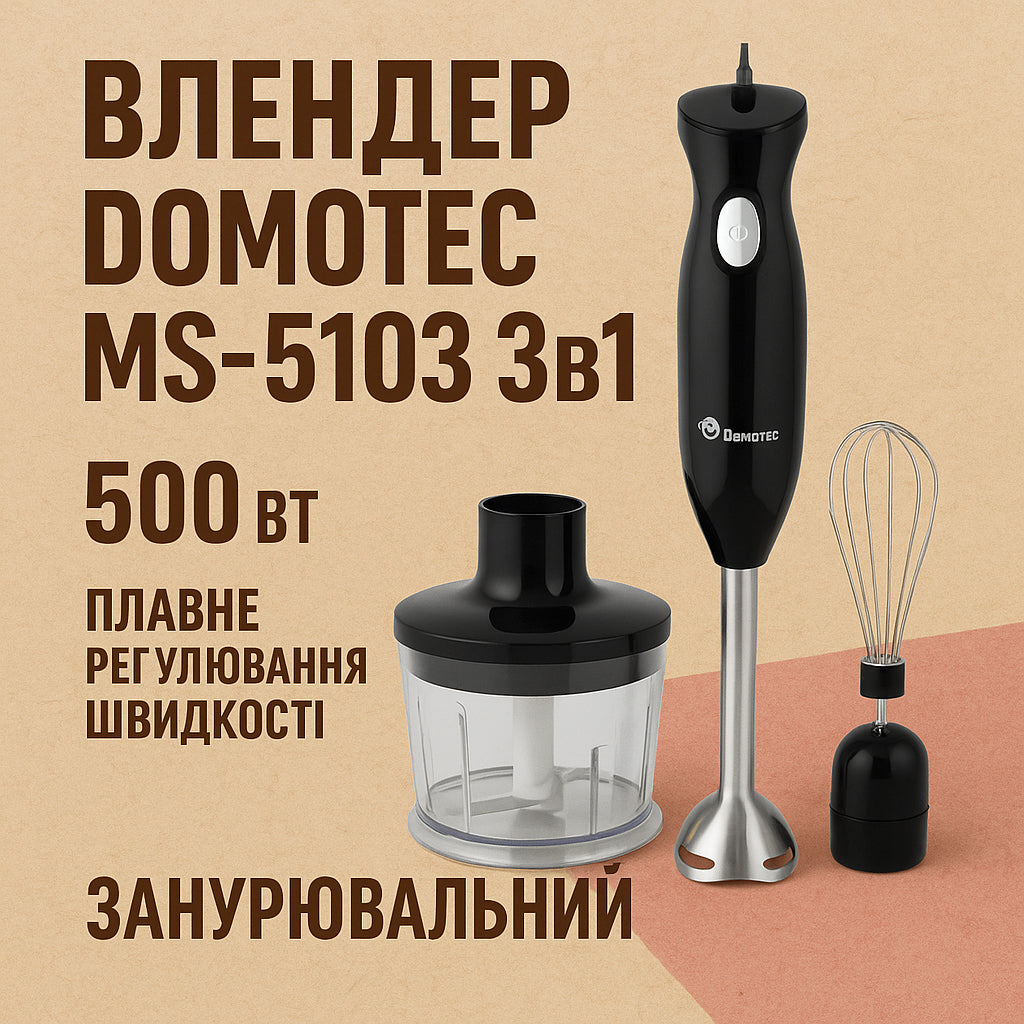 Блендер DOMOTEC MS-5103 3в1 погружной, 500 Вт, ручной погружной блендер, электрический блендер