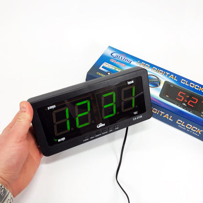 Часы электронные Caixing CX 2159 12В 220В Настольные Настенные Будильник Черный корпус Зеленые цифры