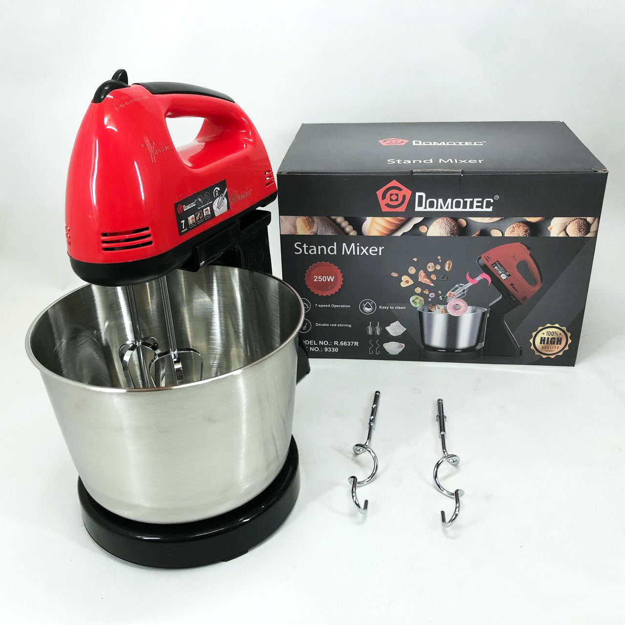 Миксер ручной с чашей Domotec R6637R 2 литра 250 W, Миксер стационарный с чашей из нержавейки