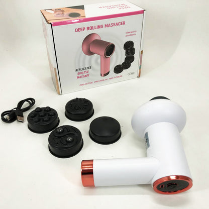 Массажер антицеллюлитный для тела рук и ног 4 насадки 6 скоростей Deep Rolling Massager. Цвет: белый