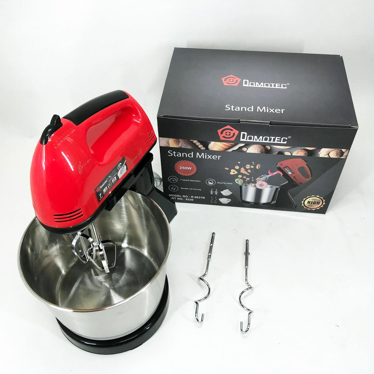 Миксер ручной с чашей Domotec R6637R 2 литра 250 W, Миксер стационарный с чашей из нержавейки