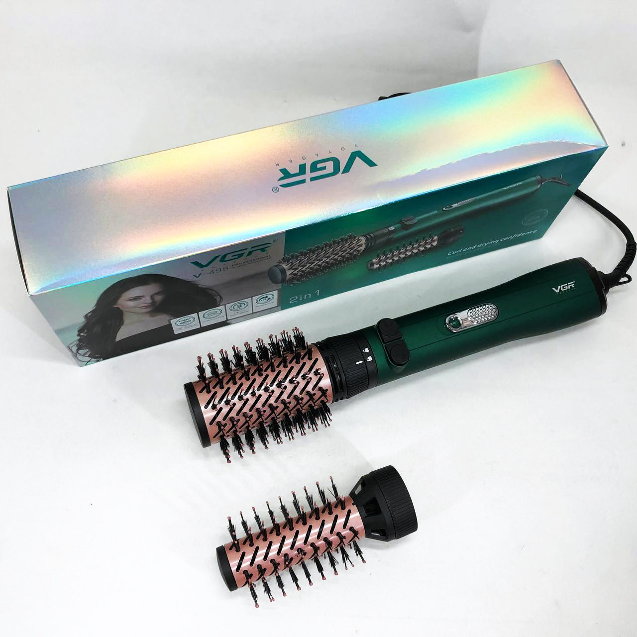 Фен щетка для волос 2 в 1 VGR V-498, стайлер браш, Фен для красивой укладки волос, Фен для ломких волос