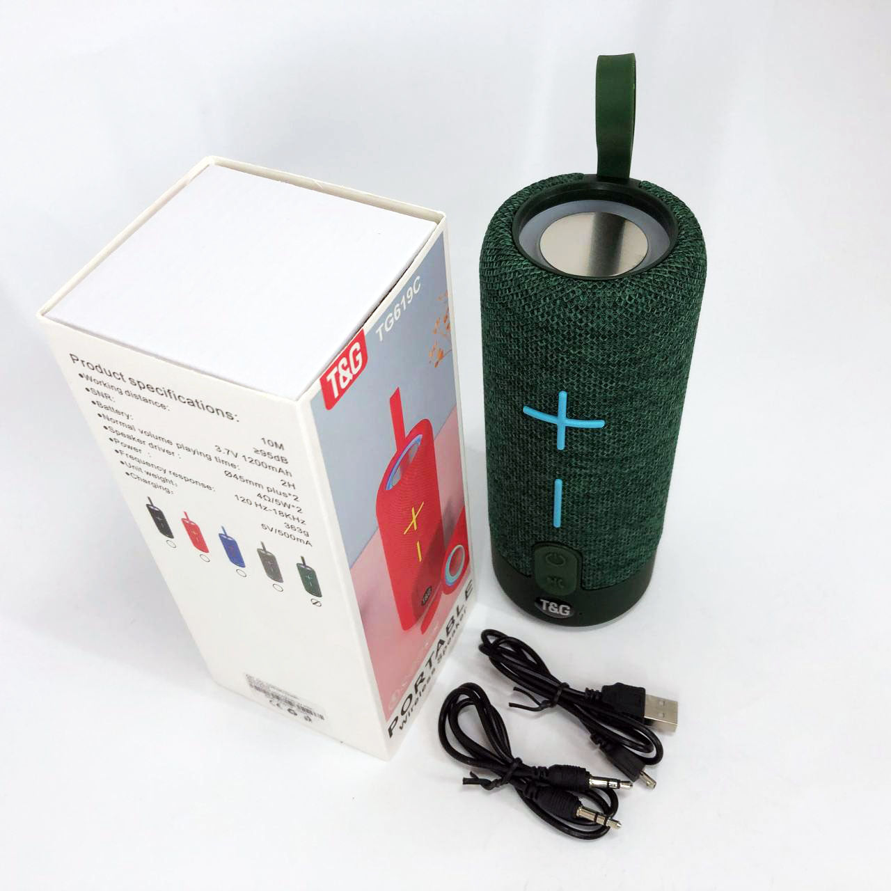 Портативная Bluetooth колонка TG619C FM-радио USB/TF с ремешком, колонка с аккумулятором. Цвет: зеленый