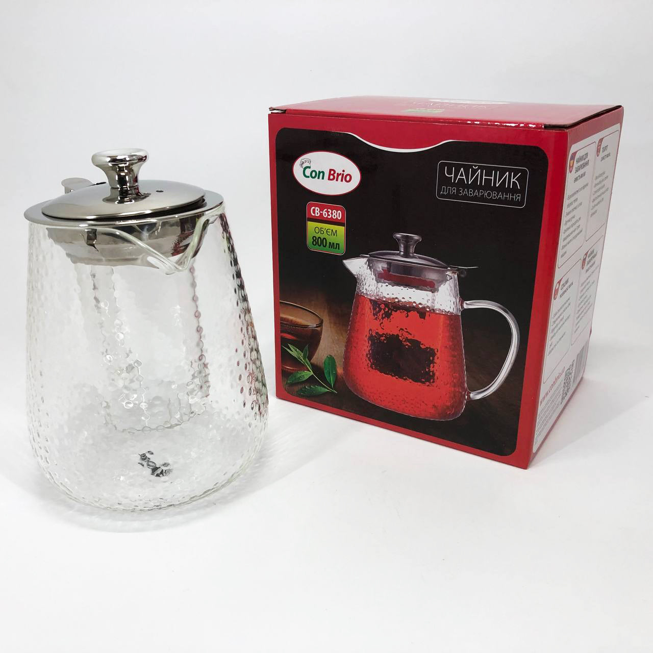 Чайник заварочный заварник для чая Con Brio CB-6380 800 мл, Стильный стеклянный заварочный чайник