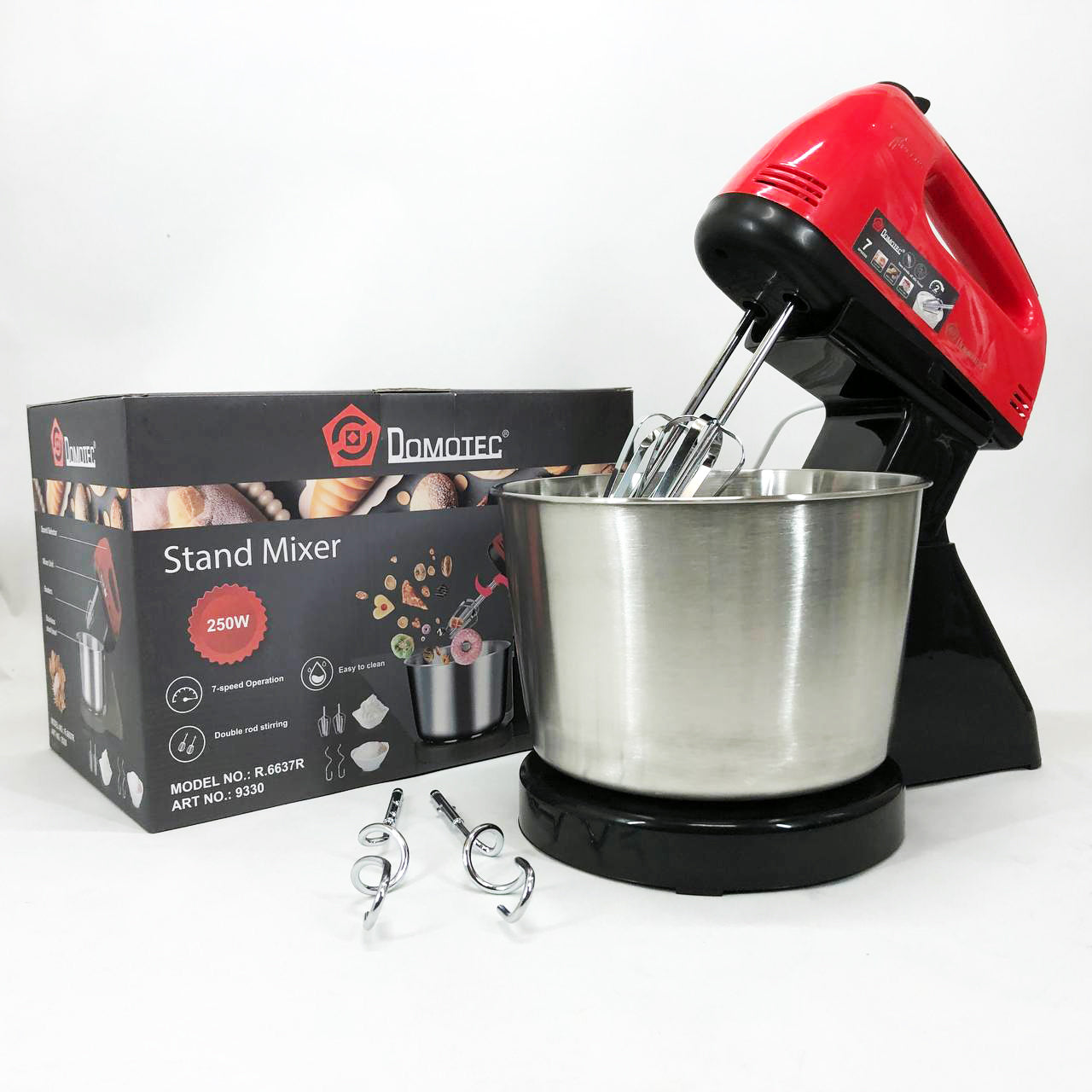 Миксер ручной с чашей Domotec R6637R 2 литра 250 W, Миксер стационарный с чашей из нержавейки