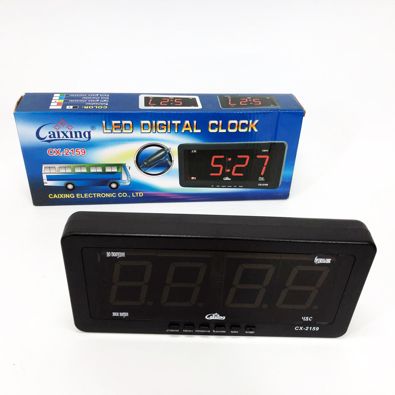 Часы электронные Caixing CX 2159 12В 220В Настольные Настенные Будильник Черный корпус Зеленые цифры