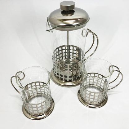 Пресс заварник из жаропрочного боросиликатного стекла UNIQUE UN-1155 0.6 л + 2 чашки Френч-пресс для кофе