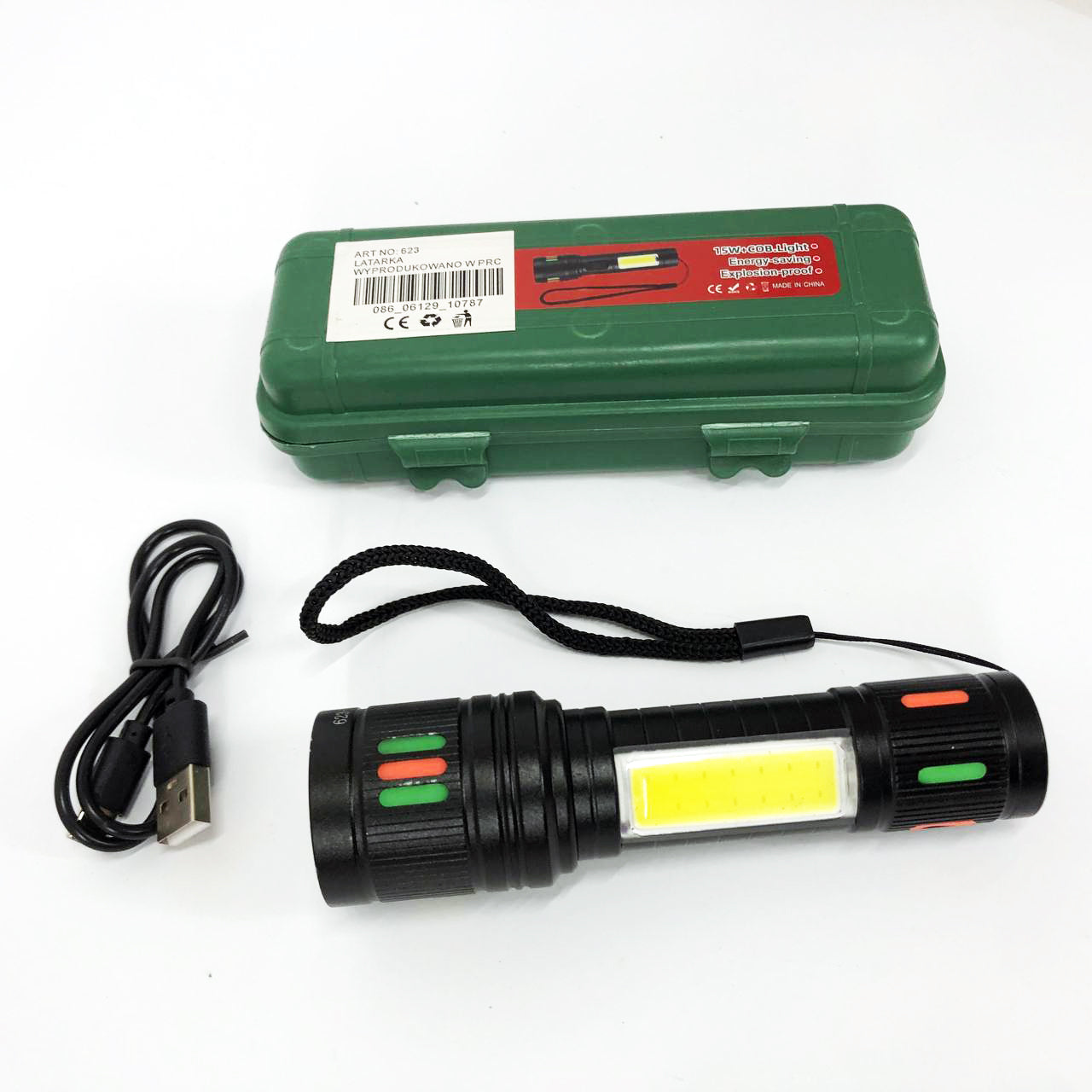 Фонарик 623-TG+COB, Переносной ручной мощный фонарь, Портативный светодиодный фонарь с зарядкой