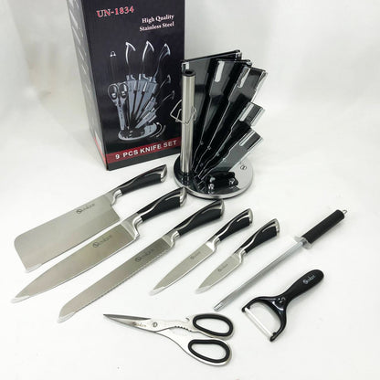 Набор ножей UNIQUE UN-1834 с вращающейся подставкой 9 предметов, Ножи кухонные из нержавеющей стали