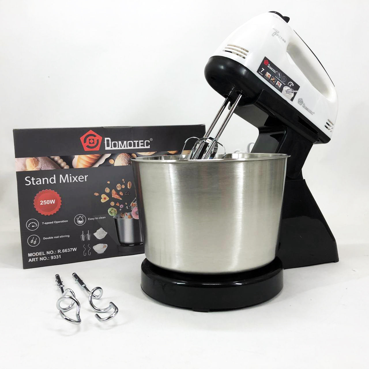 Миксер стационарный с металлической чашей Domotec R6637W Кухонный электрический на 250 Вт 7 скоростей