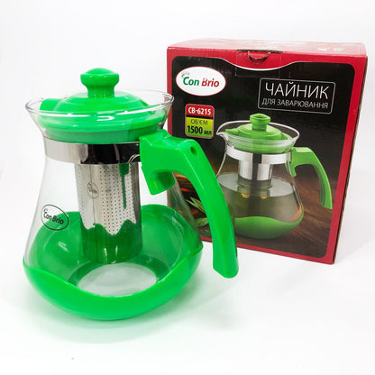 Чайник заварочный Con Brio Green CB-6215 1,5 л, Чайник самовар стеклянный. Цвет: зеленый