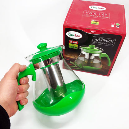 Чайник заварочный Con Brio Green CB-6215 1,5 л, Чайник самовар стеклянный. Цвет: зеленый