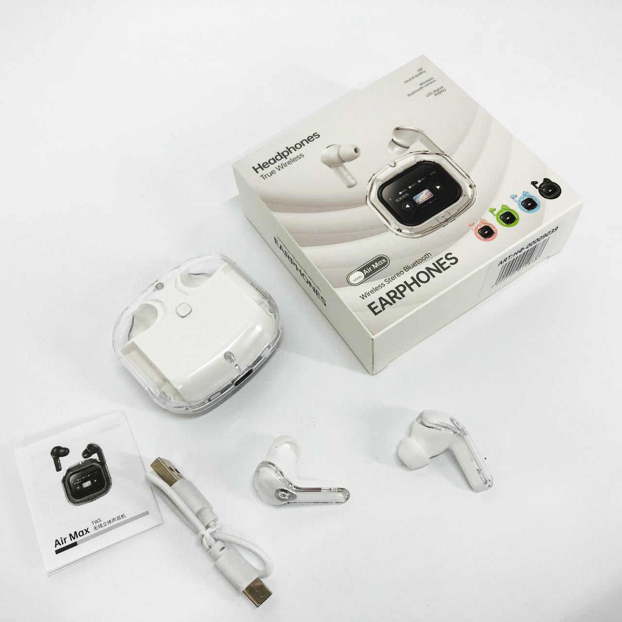 Беспроводные вакуумные наушники TWS с LED дисплеем, влагозащита IPx4 Bluetooth 5.4 с кейсом. Цвет: белый