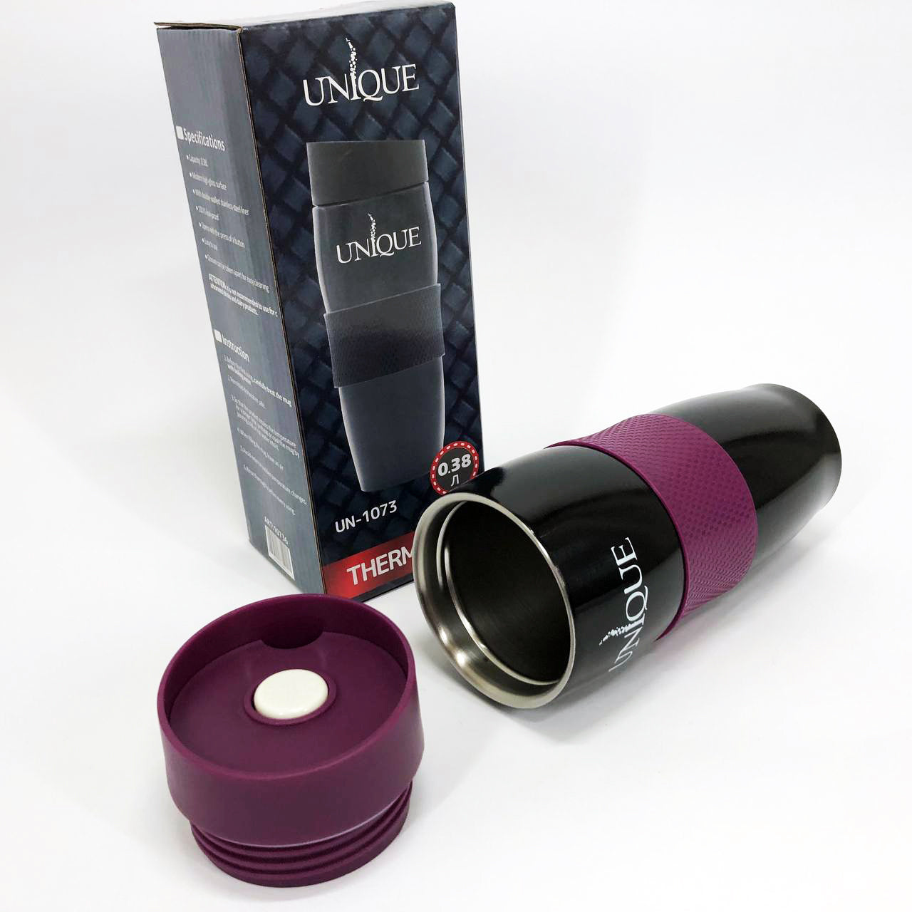 Термокружка UNIQUE UN-1073 0.38 л, Путешественнический термос, Фляга для пикника. Цвет: фиолетовый