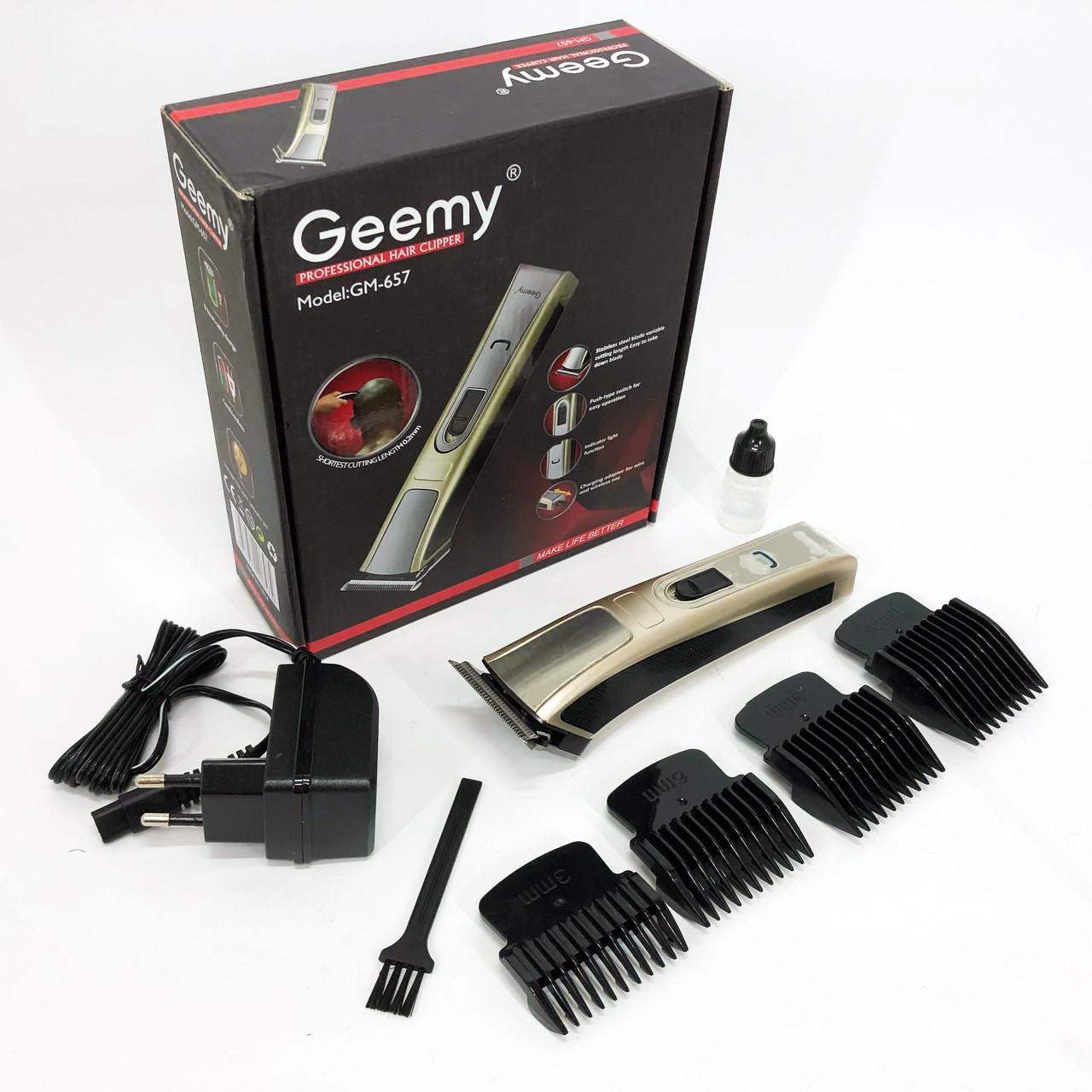 Машинка для стрижки Gemei GM-657 беспроводная с комплектом насадок, Парикмахерские машинки
