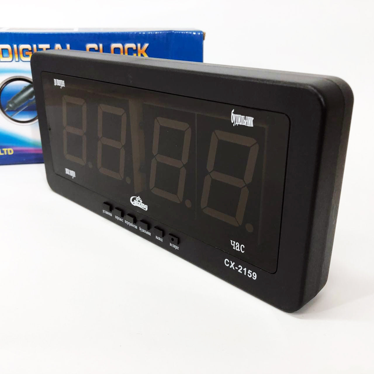 Часы электронные Caixing CX 2159 12В 220В Настольные Настенные Будильник Черный корпус Зеленые цифры