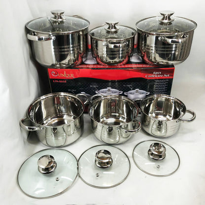 Набор кастрюль UNIQUE UN-5035 из нержавеющей стали с толстым дном в 5 слоев с крышками стеклянными 6 предметов