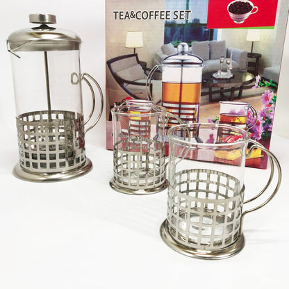 Пресс заварник из жаропрочного боросиликатного стекла UNIQUE UN-1155 0.6 л + 2 чашки Френч-пресс для кофе