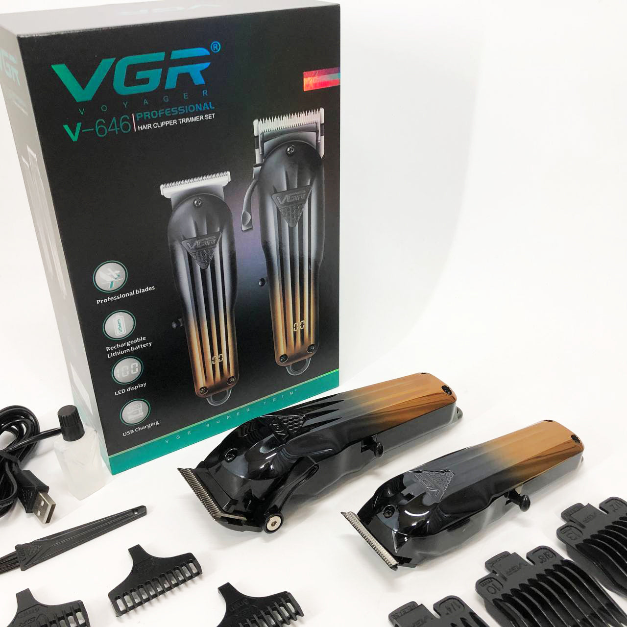 Комплект VGR 2 в 1 V-646 аккумуляторная машинка для стрижки и триммер