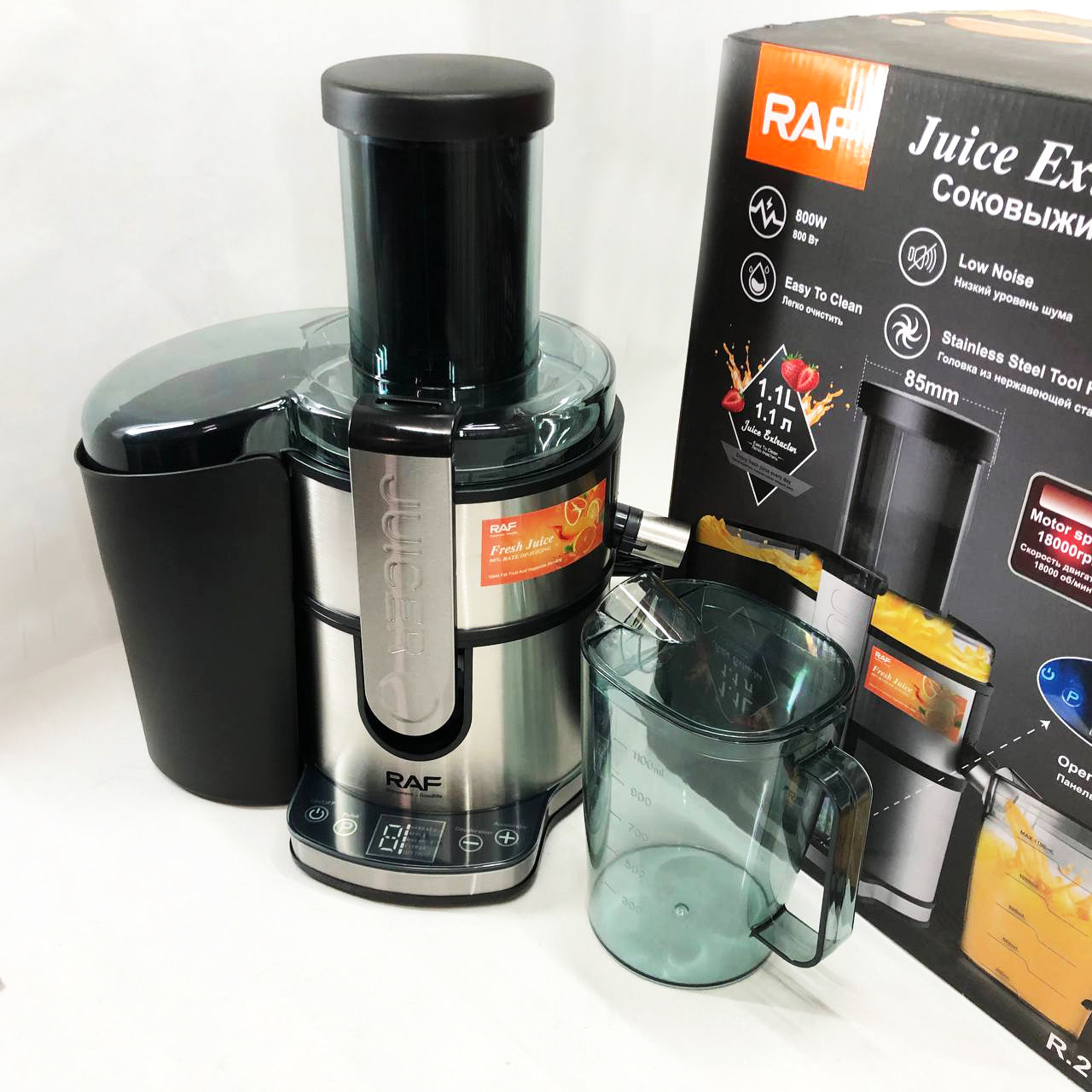 Электрическая соковыжималка RAF R.2700 для цитрусовых, фруктов и овощей с емкостью для сока 1.1 л 800 Вт