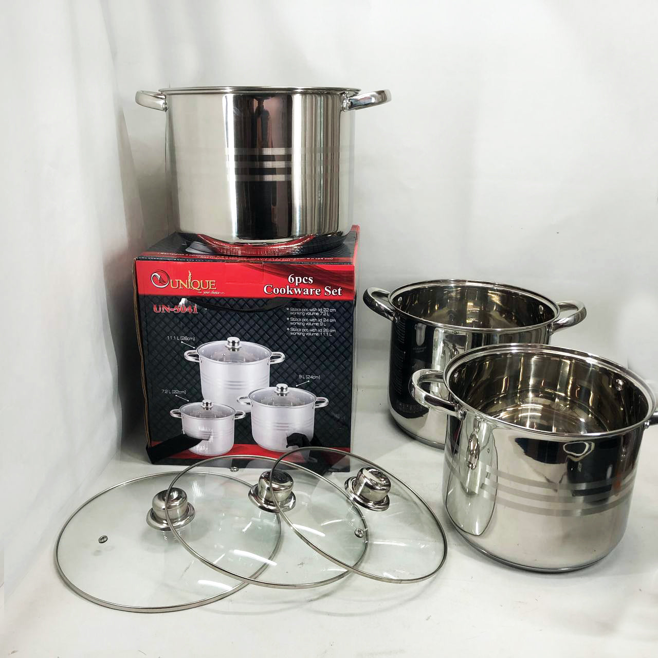 Набор больших кастрюль Unique UN-5041 из нержавеющей стали 5-ти слойным дном с крышками