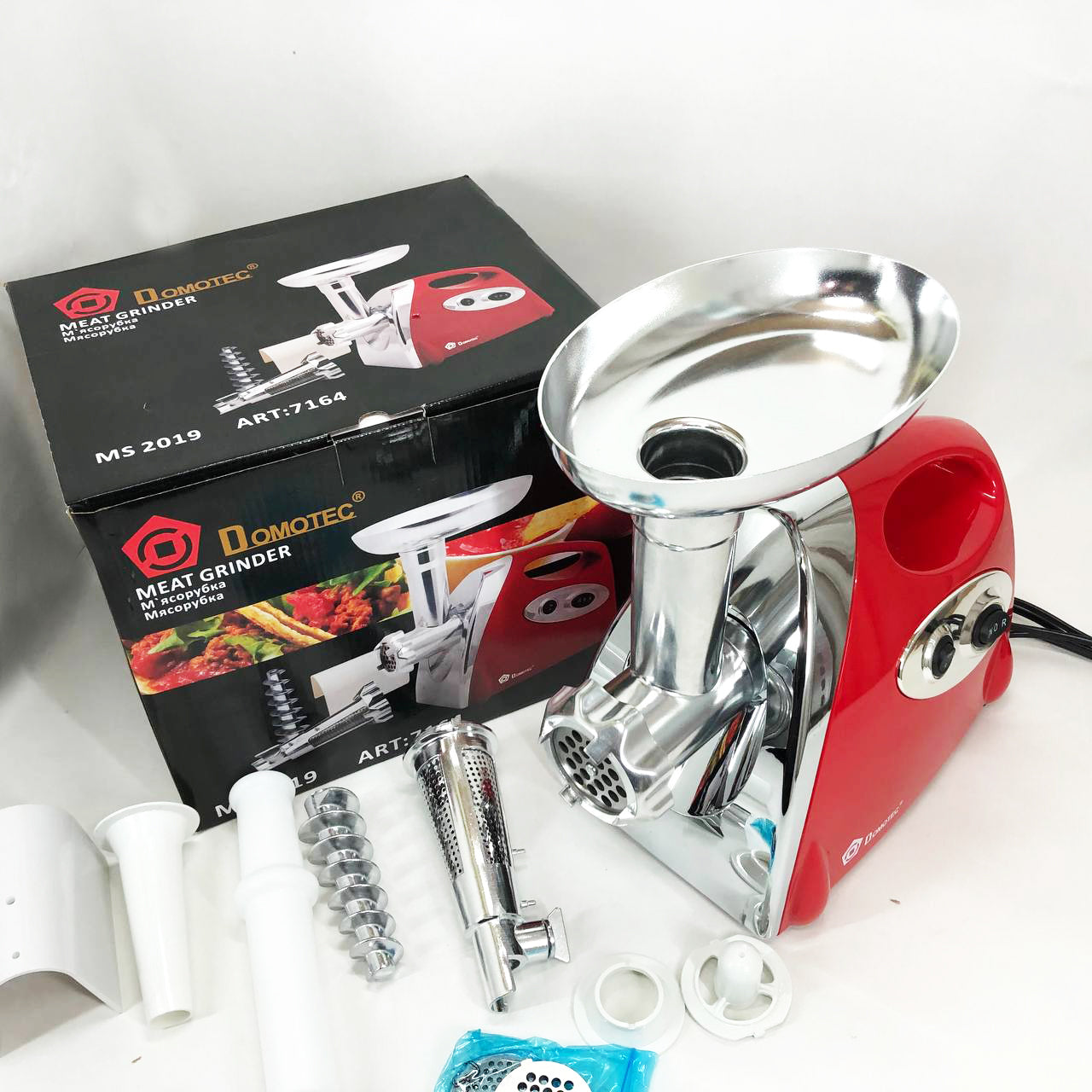 Мясорубка электрическая с соковыжималкой Domotec MS-2019 2400W. Цвет: красный