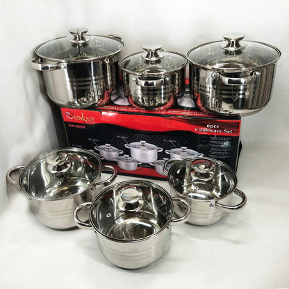 Набор кастрюль UNIQUE UN-5035 из нержавеющей стали с толстым дном в 5 слоев с крышками стеклянными 6 предметов