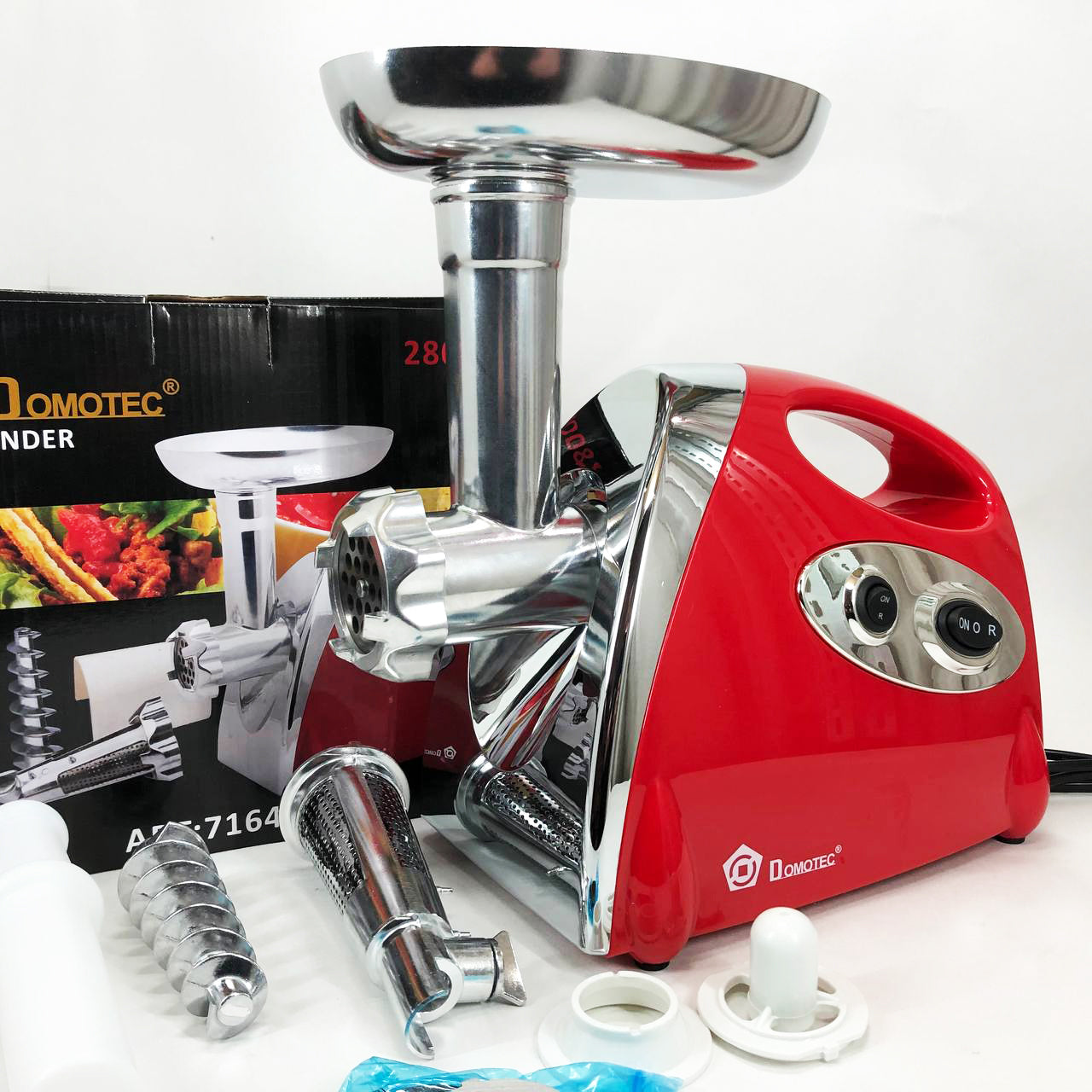 Мясорубка электрическая с соковыжималкой Domotec MS-2019 2400W. Цвет: красный