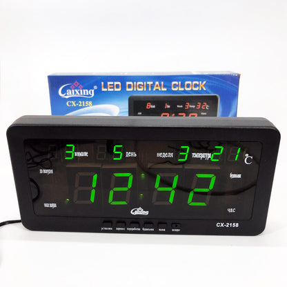 Часы настольные Caixing CX-2158 с зеленой подсветкой, Электронные настольные часы digital светящиеся