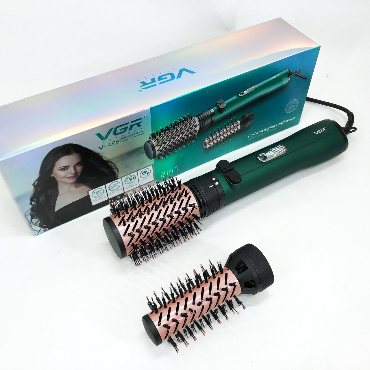 Фен щетка для волос 2 в 1 VGR V-498, стайлер браш, Фен для красивой укладки волос, Фен для ломких волос