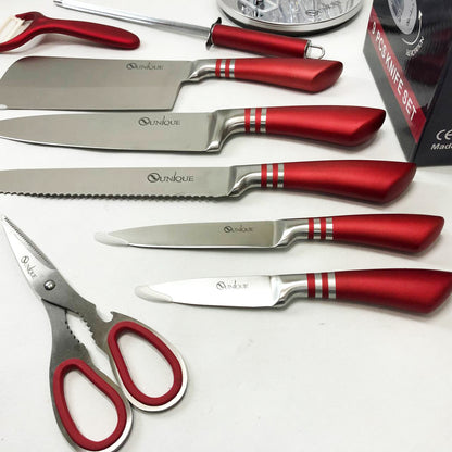 Набор ножей UNIQUE UN-1832 с подставкой 9 предметов овощечистка точилка ножницы Нержавеющая сталь