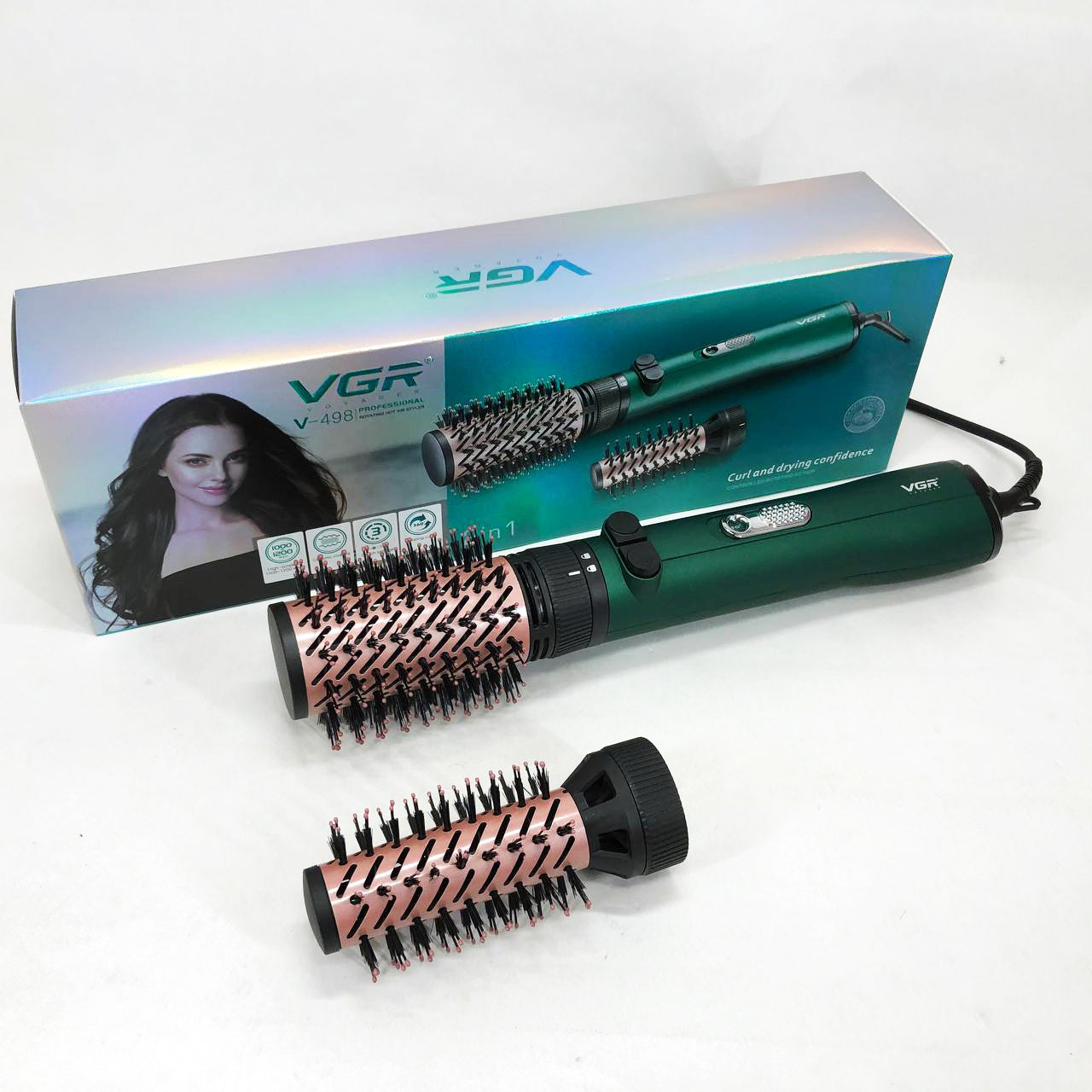 Фен щетка для волос 2 в 1 VGR V-498, стайлер браш, Фен для красивой укладки волос, Фен для ломких волос