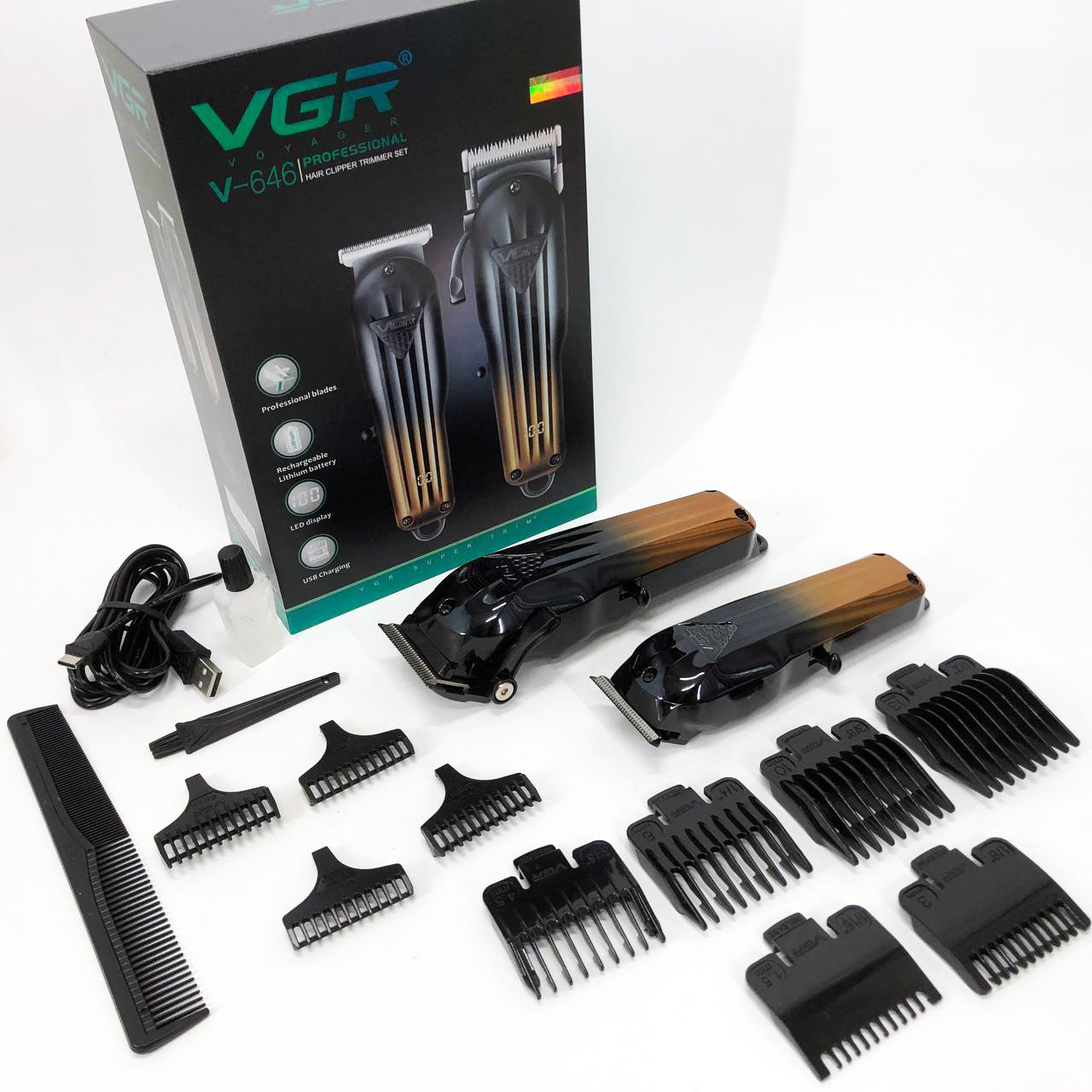 Комплект VGR 2 в 1 V-646 аккумуляторная машинка для стрижки и триммер