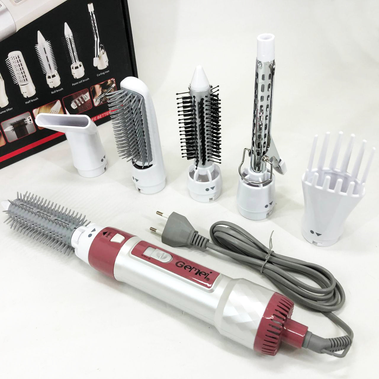 Фен для волос стайлер с насадками Gemei GM-4836 7 в 1, Фен-стайлер с различными насадками