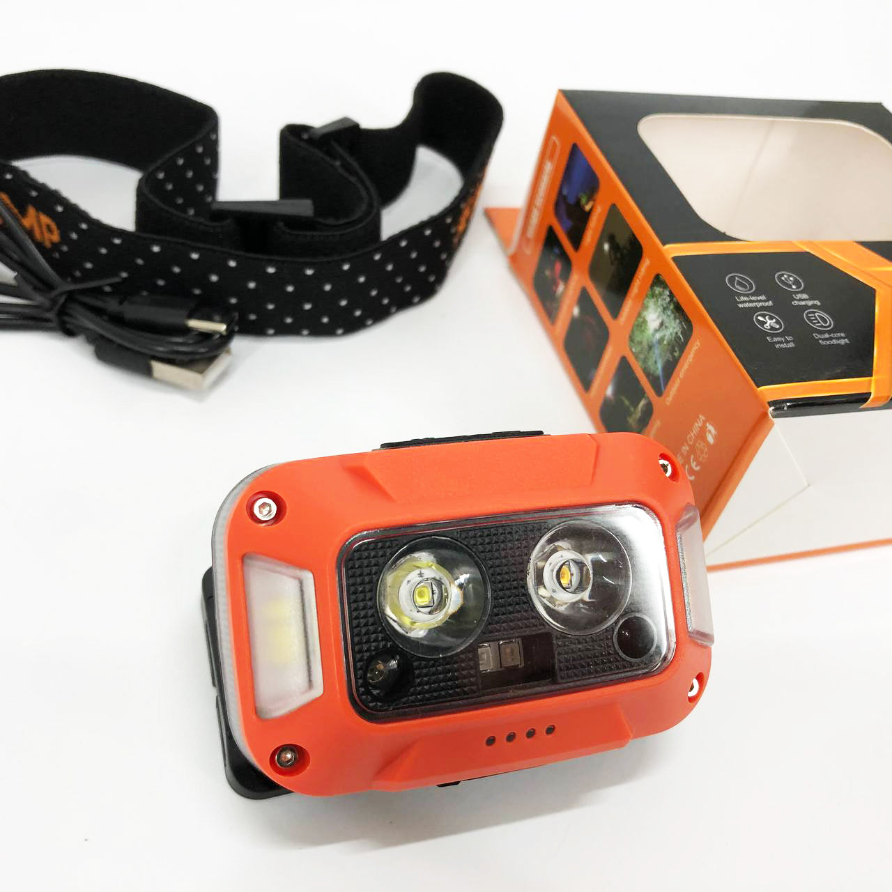 Фонарь налобный WH-0218-XPG(white+yellow)+SMD(red), Налобный фонарь для туризма рыбалки и охоты