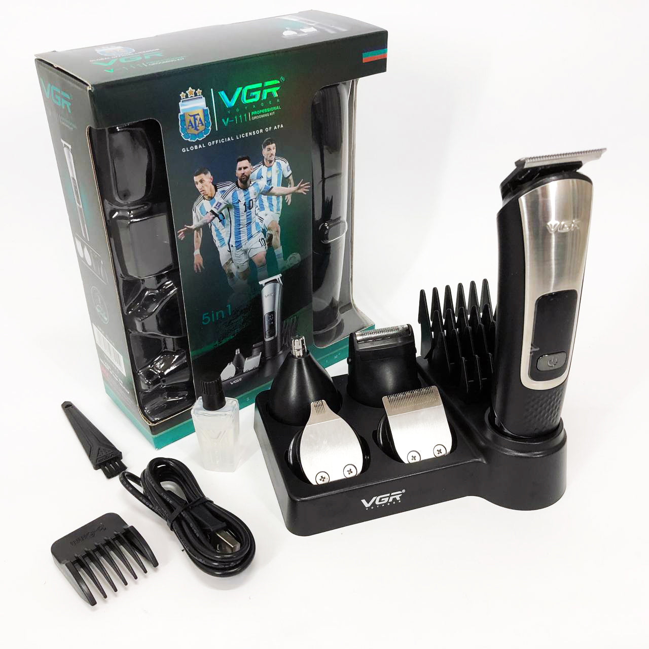 Набор для стрижки VGR 5 в 1 V-111, 9 насадок, Аккумуляторный универсальный триммер для стрижки