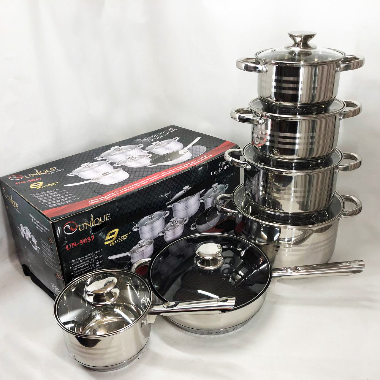 Набор посуды UNIQUE UN-5037 12 предметов (16; 16; 18; 20; 24; сковорода 24 см)