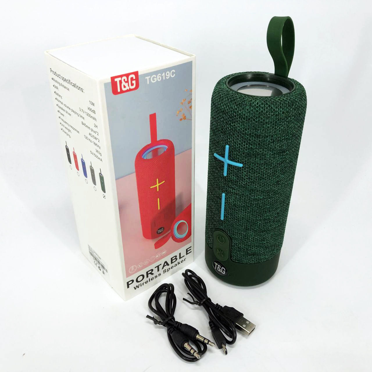 Портативная Bluetooth колонка TG619C FM-радио USB/TF с ремешком, колонка с аккумулятором. Цвет: зеленый