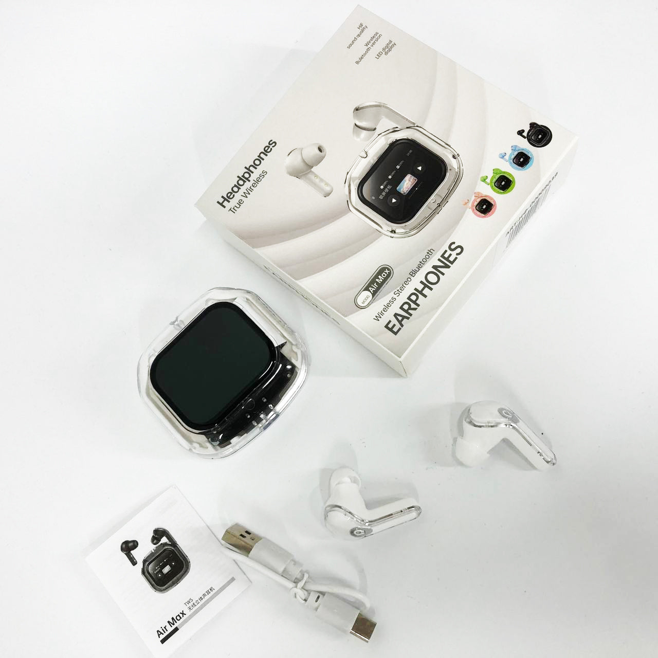 Беспроводные вакуумные наушники TWS с LED дисплеем, влагозащита IPx4 Bluetooth 5.4 с кейсом. Цвет: белый