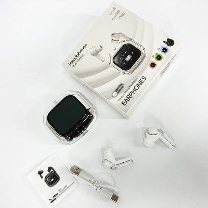 Беспроводные вакуумные наушники TWS с LED дисплеем, влагозащита IPx4 Bluetooth 5.4 с кейсом. Цвет: белый