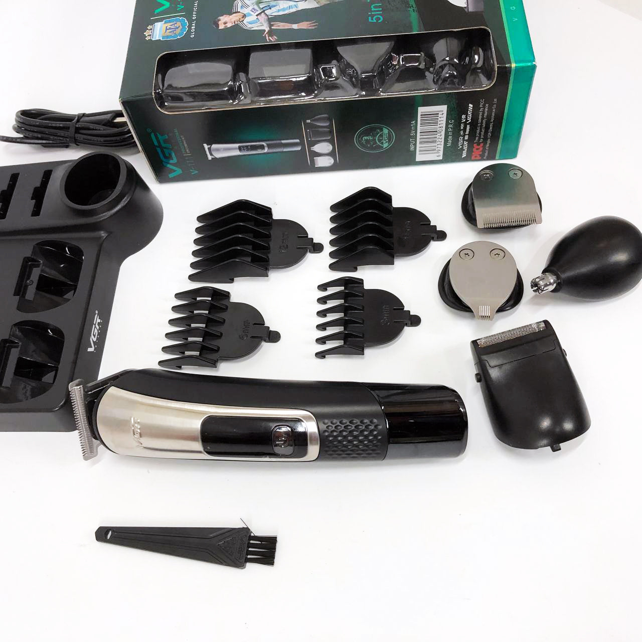 Набор для стрижки VGR 5 в 1 V-111, 9 насадок, Аккумуляторный универсальный триммер для стрижки